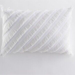 Lauren Conrad White Textured Lumbar Pillow Diagonal Fringe Accent Throw Cushion